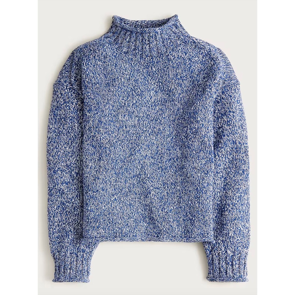 J.Crew | NWT 2025 Rollneck Sweater Blue Navy Ivory Marl Cotton | Sz M